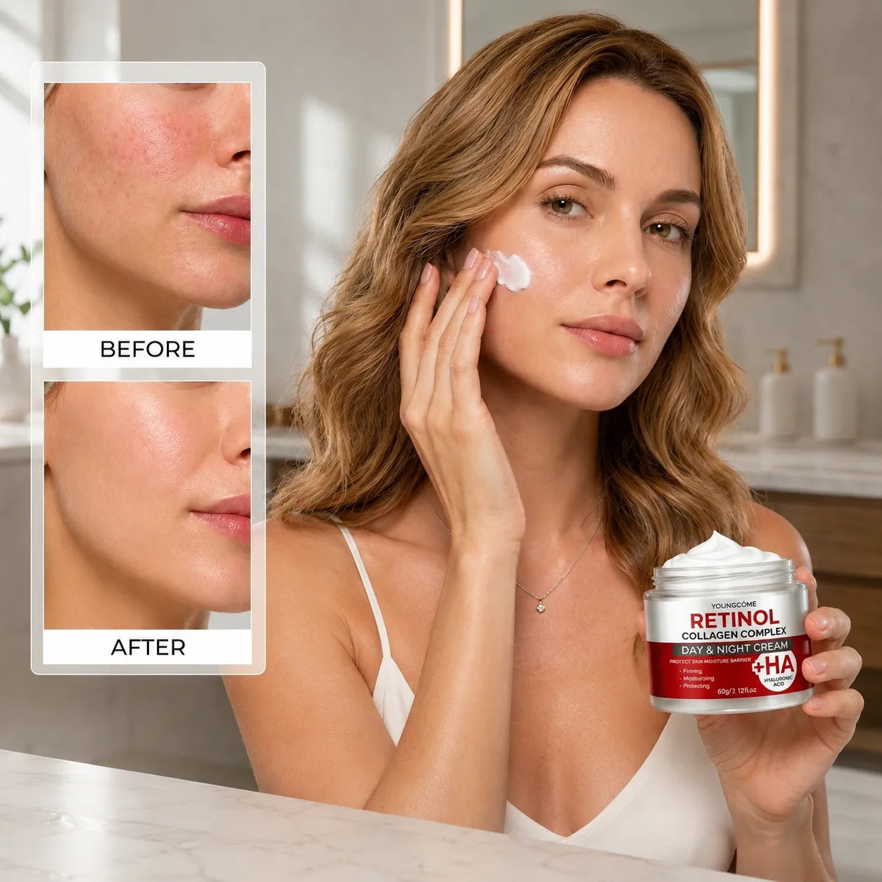 Facial Cream with Retinol, Collagen and Hyaluronic Acid – Eliminates Dark Circles, Reduces Wrinkles, Brightens and Softens the Skin.