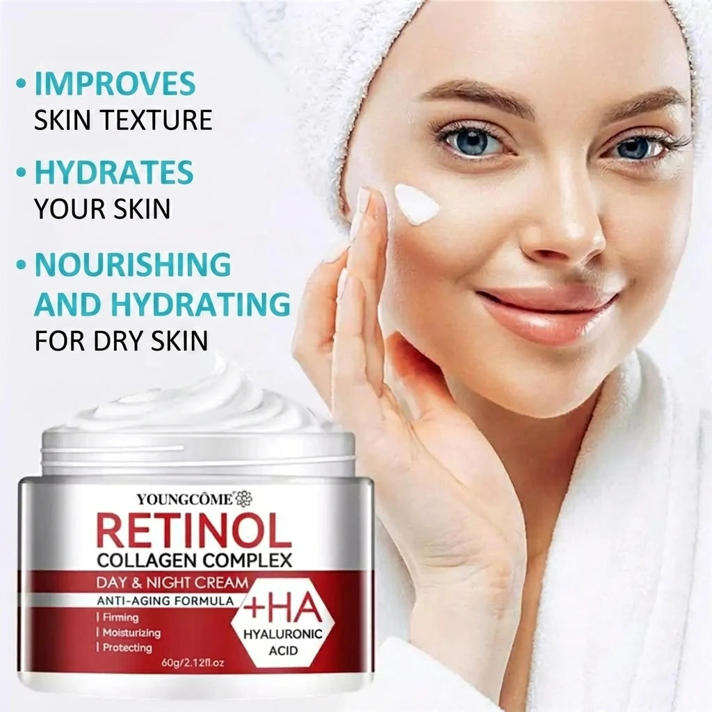Facial Cream with Retinol, Collagen and Hyaluronic Acid – Eliminates Dark Circles, Reduces Wrinkles, Brightens and Softens the Skin.